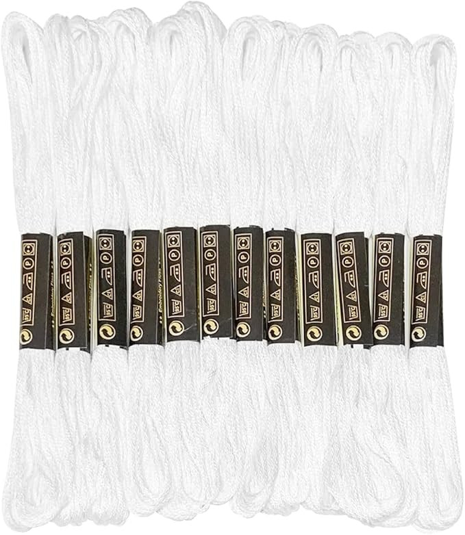 12 Skeins Embroidery Floss White Color, Friendship Bracelet String Cross Stitch Embroidery Thread... | Amazon (US)