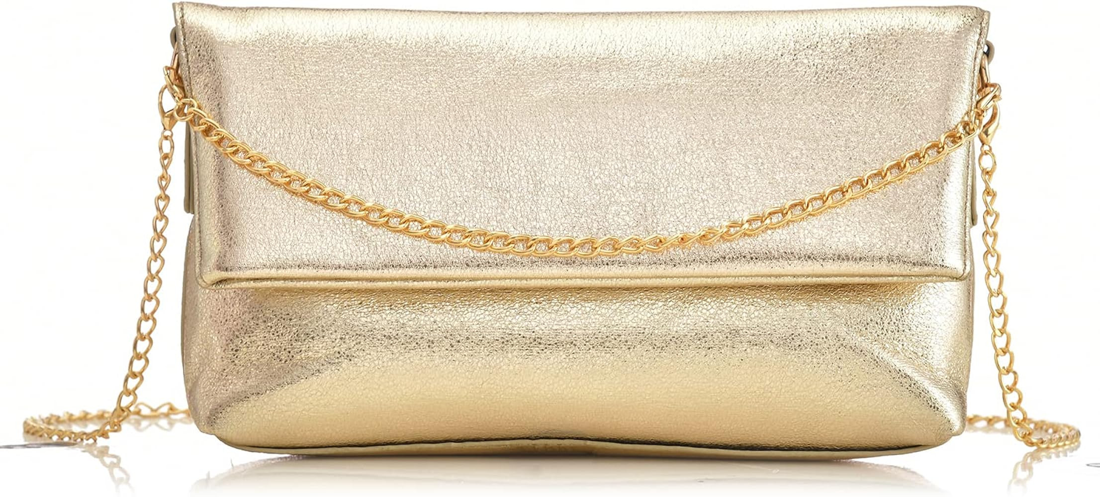 Foldover Evening Clutch Bag Soft Metallic PU Shoulder Crossbody Tote Bag for Different Parties Mi... | Amazon (US)