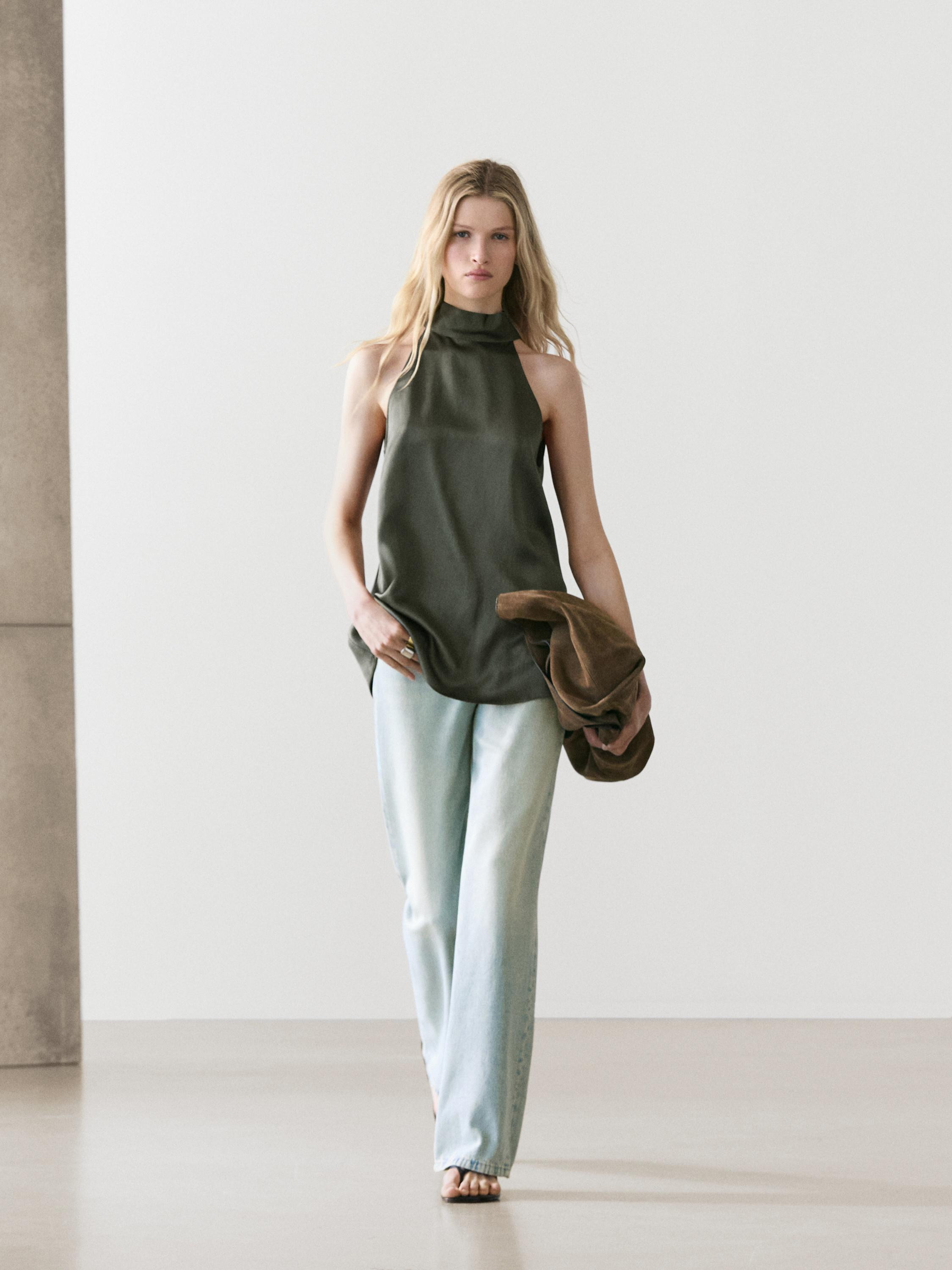 Satin halter top with tie detail | Massimo Dutti UK
