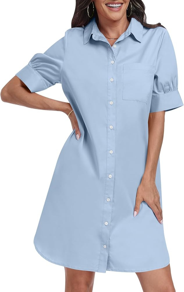 ANRABESS Womens Shirt Dress Short Sleeve Loose Casual 2024 Summer Fashion Trendy Button Down Tuni... | Amazon (US)
