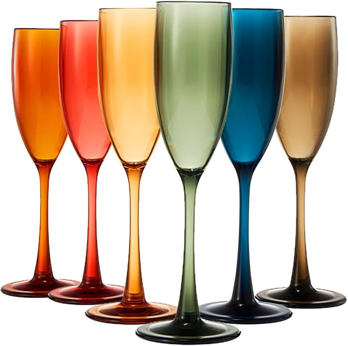 European Style Plastic Acrylic, Champagne Flutes Glasses | Set of 6 | Colored Reusable Toasting C... | Amazon (US)