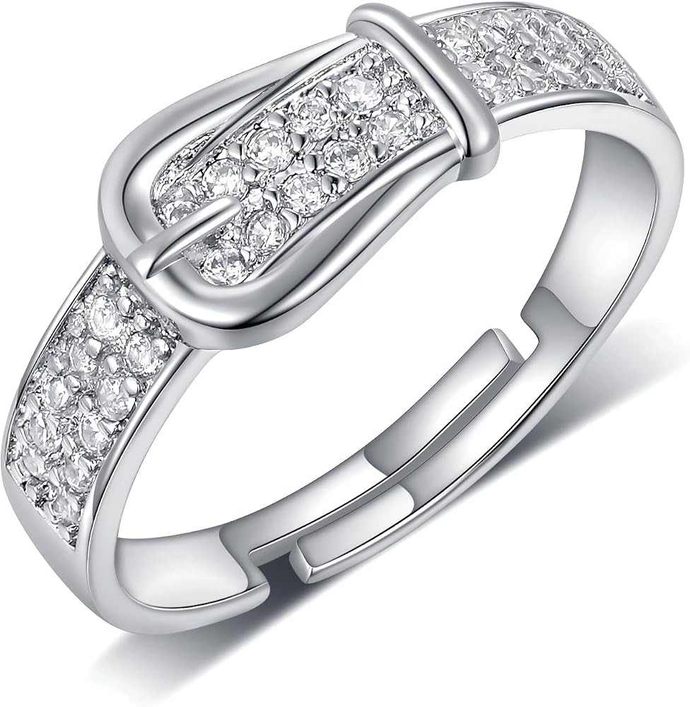 MDFUN 18k White Gold Plated Rings for Women,Cubic Zirconia Engagement Rings for Women, Promise Ri... | Amazon (US)