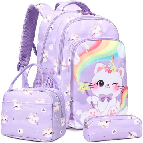 Meisohua Unicorn Backpack for Girls 3pcs Set Kids Backpacks with Lunch Box Caticorn School Bags for Kids Kindergarten Elementary | Amazon (US)