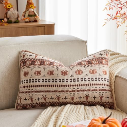 Kevin Textile Fall Pumpkin Pillow Cover 12”x20” with Piping, Burnt Orange | Amazon (US)