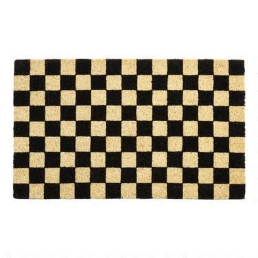 Black and Natural Checkerboard Coir Doormat | World Market