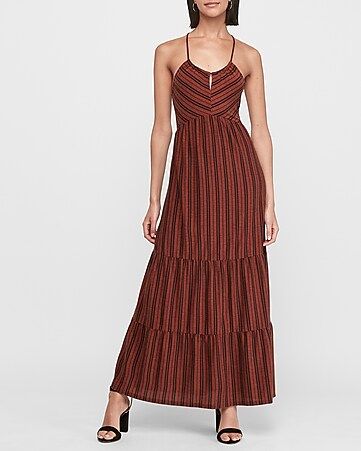 Striped Halter Flounce Maxi Dress | Express