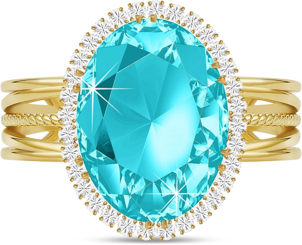 Linawe Birthstone Chunky Adjustable Rings for Women, Gold/Silver/Rose Gold Statement Rings, Imita... | Amazon (US)