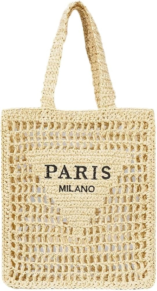 Straw Mesh Crochet Tote Bag for Women - Beach Bag with Woven Design | Amazon (US)