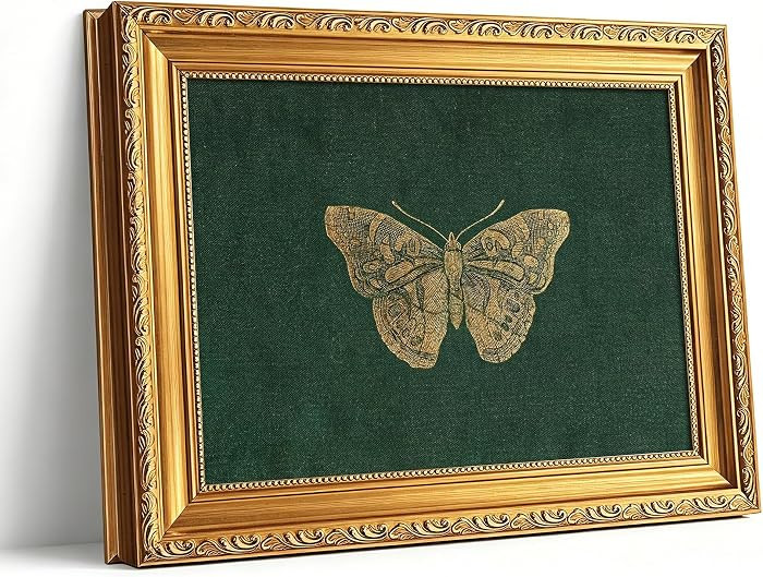 PXISMZZYXGS Vintage Gold Butterfly Framed Wall Art, Country Moody Insect Canvas Prints, Emerald G... | Amazon (US)