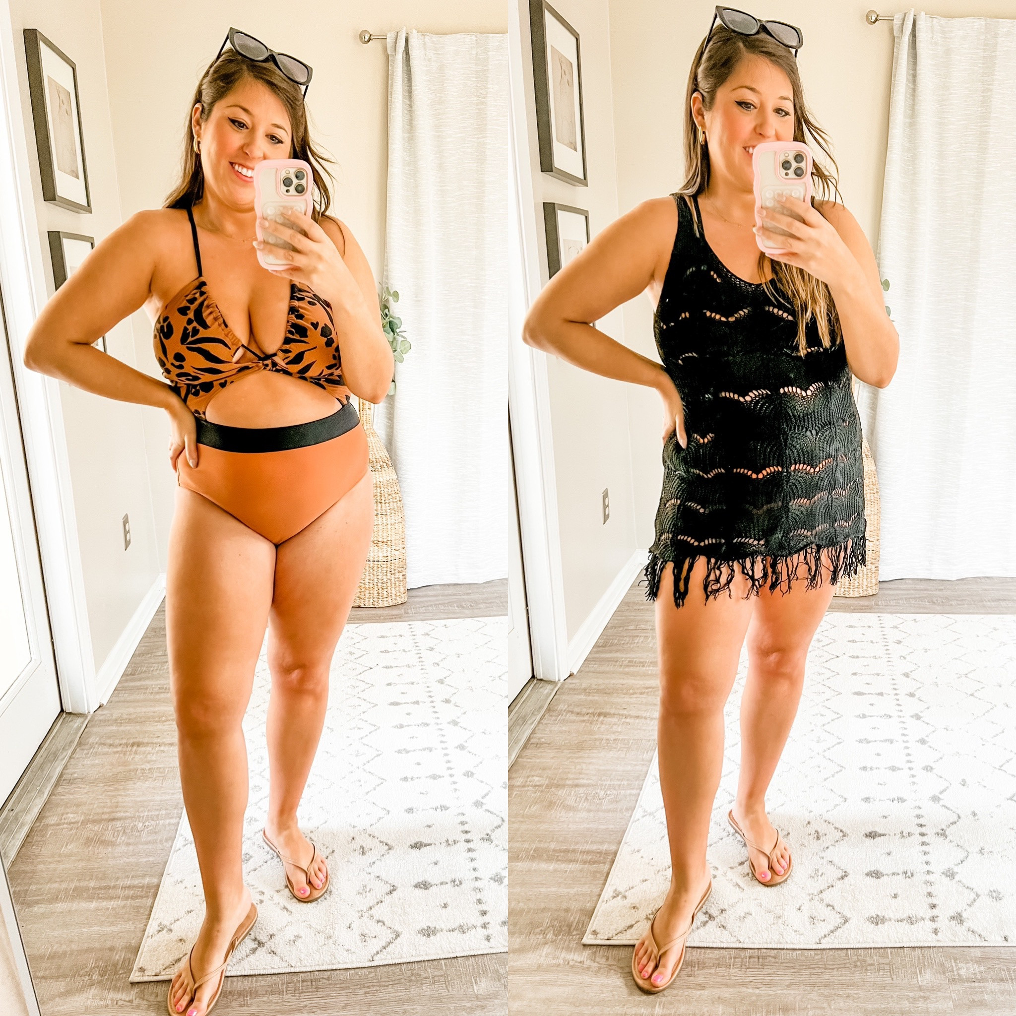 Vacation outfit, swimsuit + coverup, beach 

Wearing large in both 

#LTKunder50 #LTKswim #LTKcurves