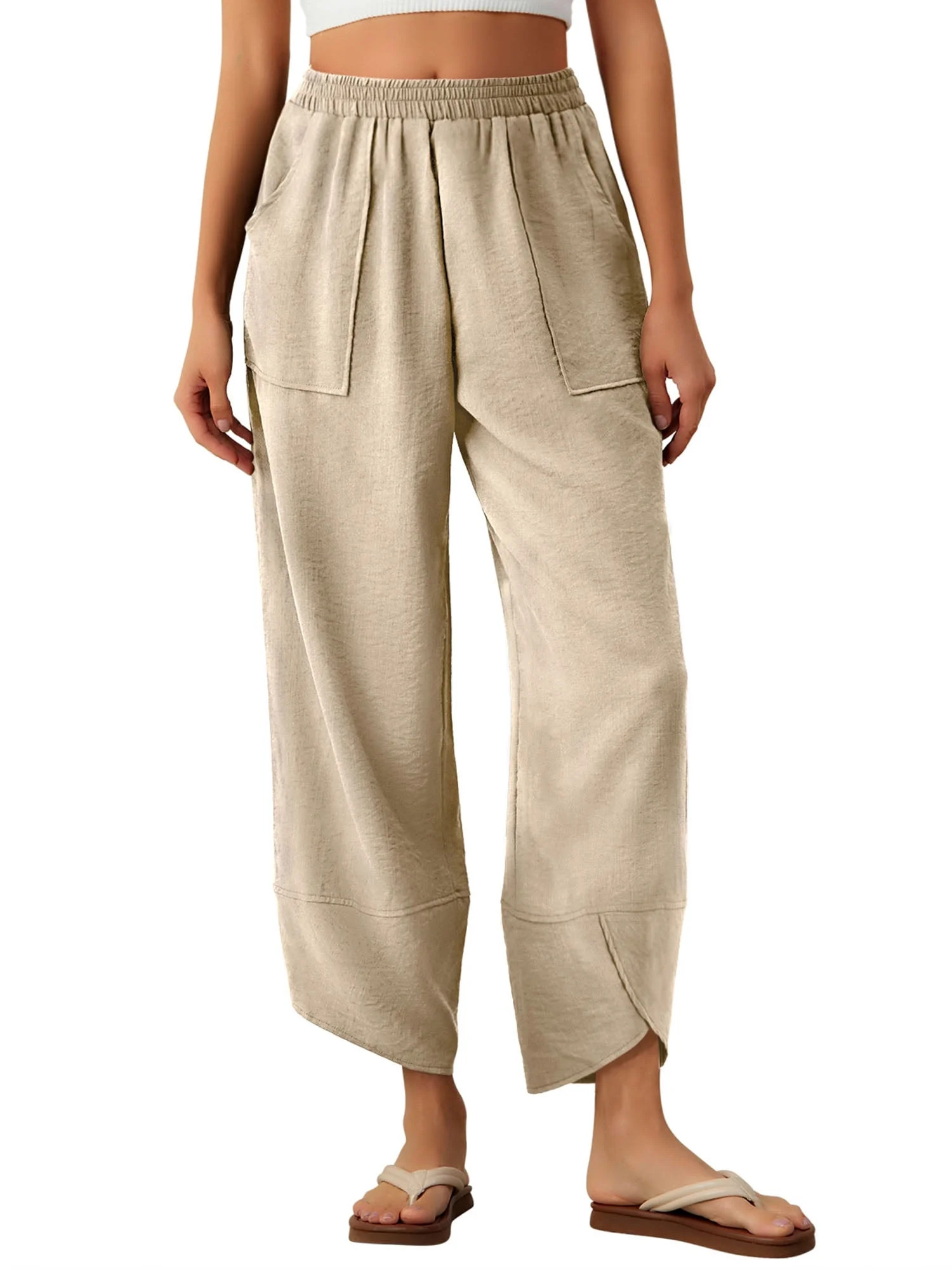 Anygrew Womens Baggy Wide Leg Pants Elastic Waisted Casual Palazzo Harem Pants Summer Beach Trous... | Walmart (US)