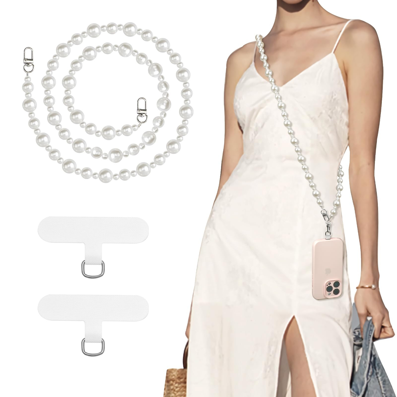 TiMOVO Universal Phone Lanyard, Beaded Pearls Cell Phone Chain Anti-Theft Crossbody Strap for iPh... | Amazon (US)