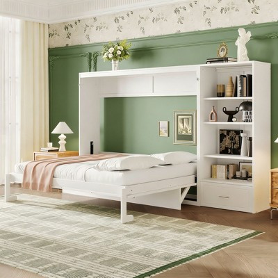 Luxystar Queen Murphy Bed with Drawer and Height Adjustable Storage Shelves White | Target