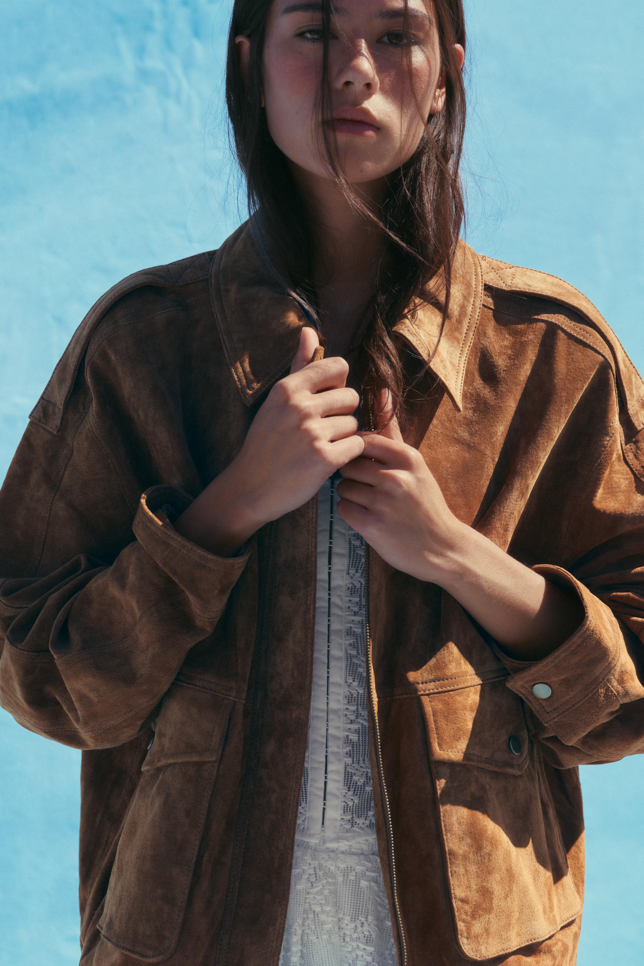 100% SUEDE LEATHER BOMBER JACKET WITH POCKETS | Zara UK