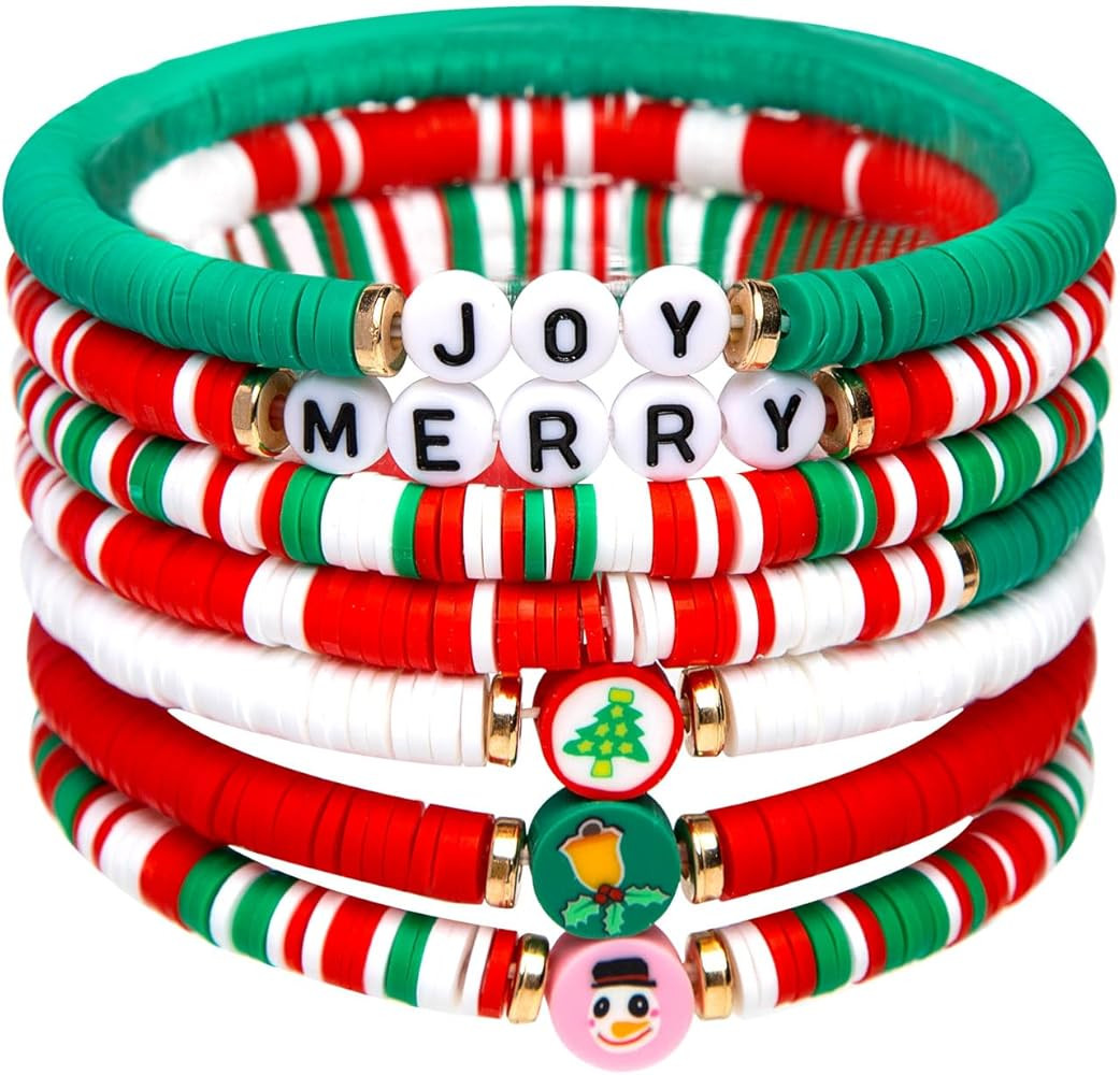 Artlunar 6 Pack Christmas Bracelets: Joy & Merry Candy-Style Stacks for Women & Teens - Perfect C... | Amazon (US)
