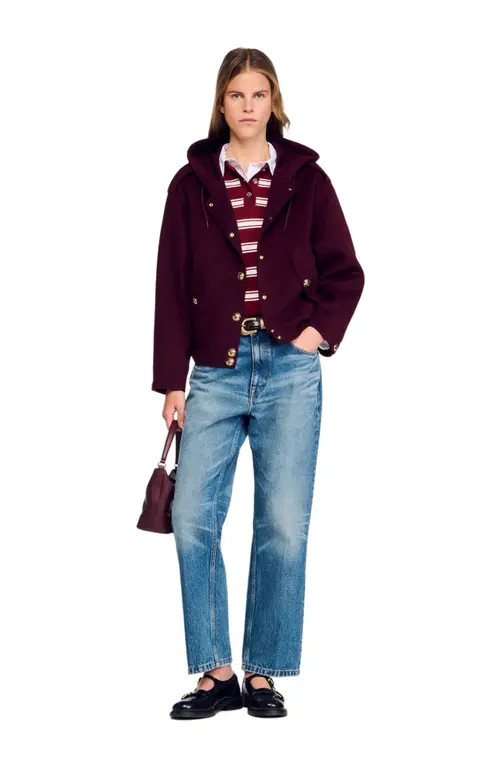 SANDRO Double-faced wool coat in Bordeaux at Nordstrom, Size 40 Eu | Nordstrom