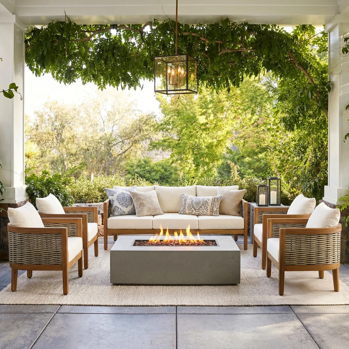 Ebern Designs Averett Modern Coastal Acacia Wood Outdoor Conversation Set With PE Rattan Accents ... | Wayfair North America