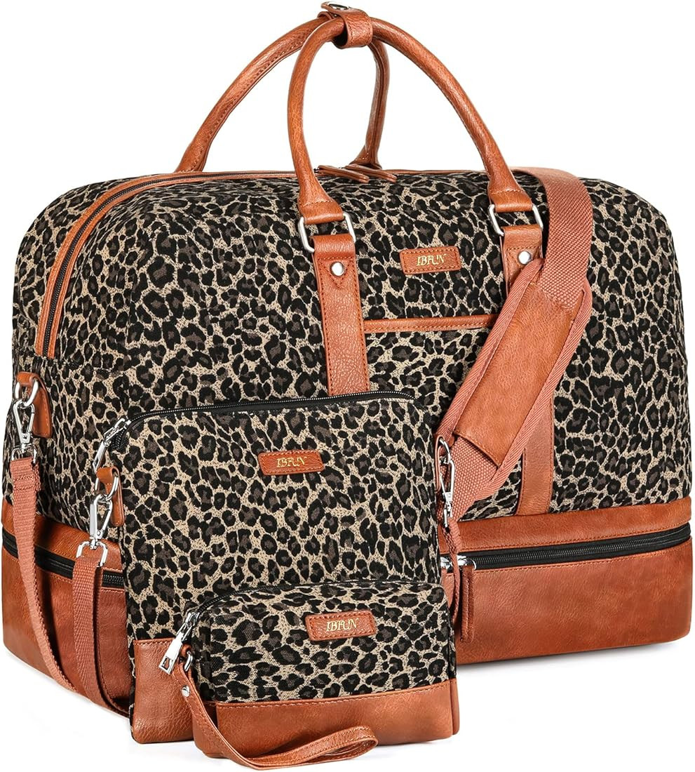 Weekender Bags for Women, Large Overnight Bag Canvas Travel Duffel Bag Carry On Tote with Shoe Co... | Amazon (US)