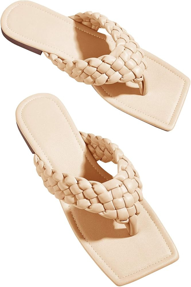 Liyuandian Womens Mules Flip-Flop Slip On Sandal Square Open Toe Braided Strap Low Heel Flat Slid... | Amazon (US)