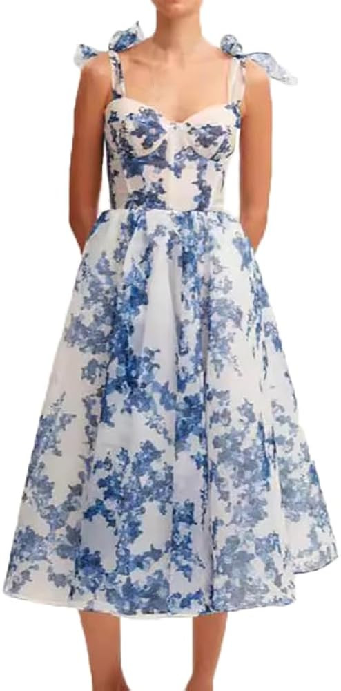 Floral Print Evening Dress for Women Slim Sling Party Dress Sexy V Neck Cocktail Dress Patchwork ... | Amazon (US)