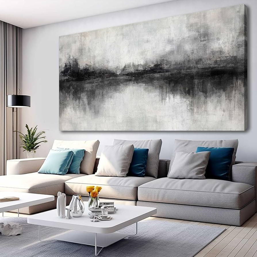 Canvas Prints Wall Art for Living Room Black Abstract Art Wall Decor Grey Pictures Wall Painting ... | Amazon (US)