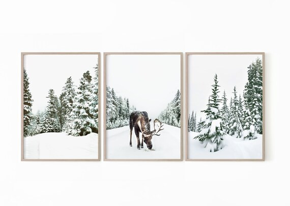 Winter Wonderland Printable Set of 3 Prints, Moose Print, Winter Decor, Winter Print Set, Nordic ... | Etsy (US)