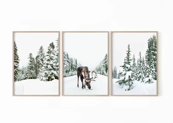 Winter Wonderland Printable Set of 3 Prints, Moose Print, Winter Decor, Winter Print Set, Nordic ... | Etsy (US)