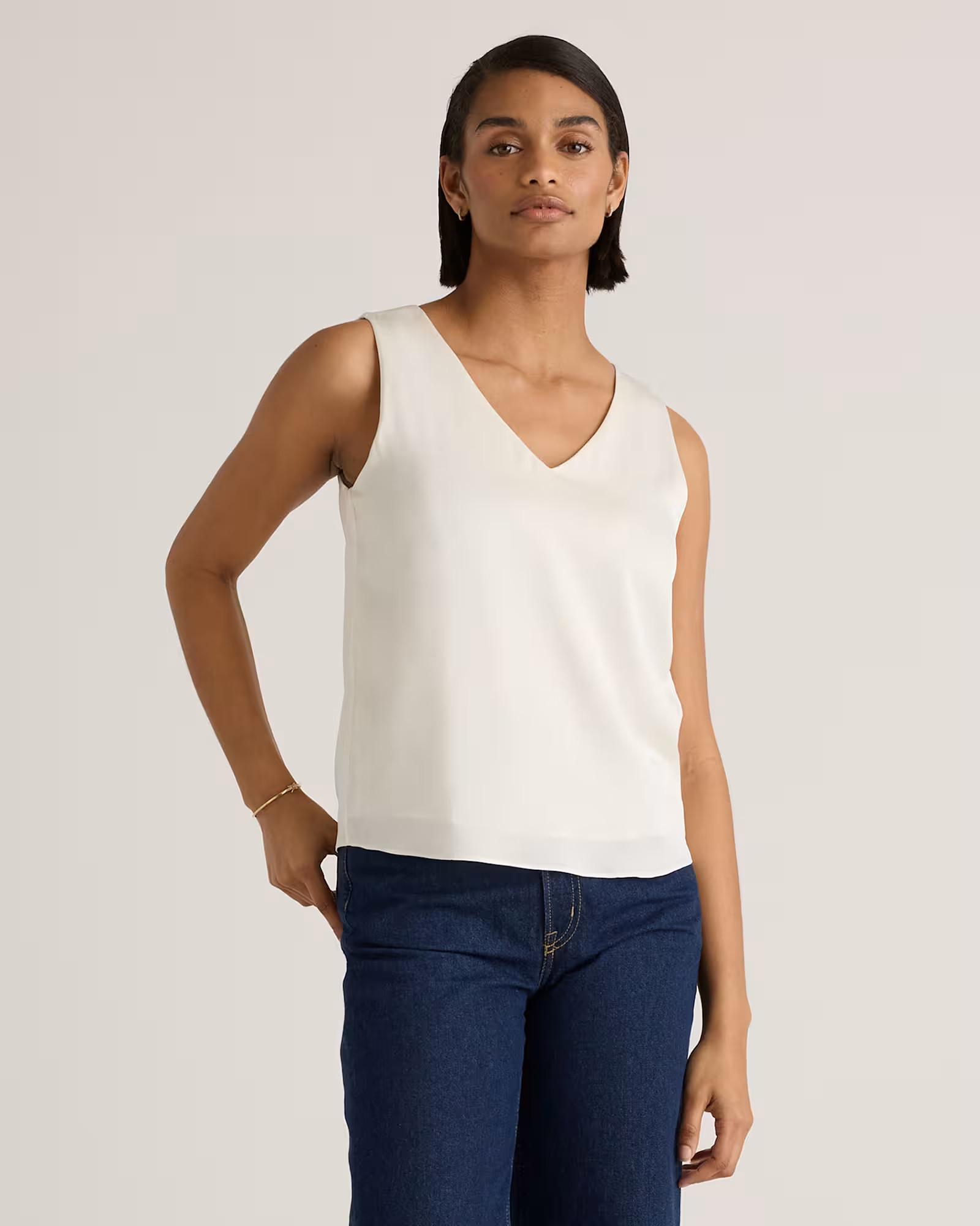 Washable Stretch Silk Tank in Ivory | Quince