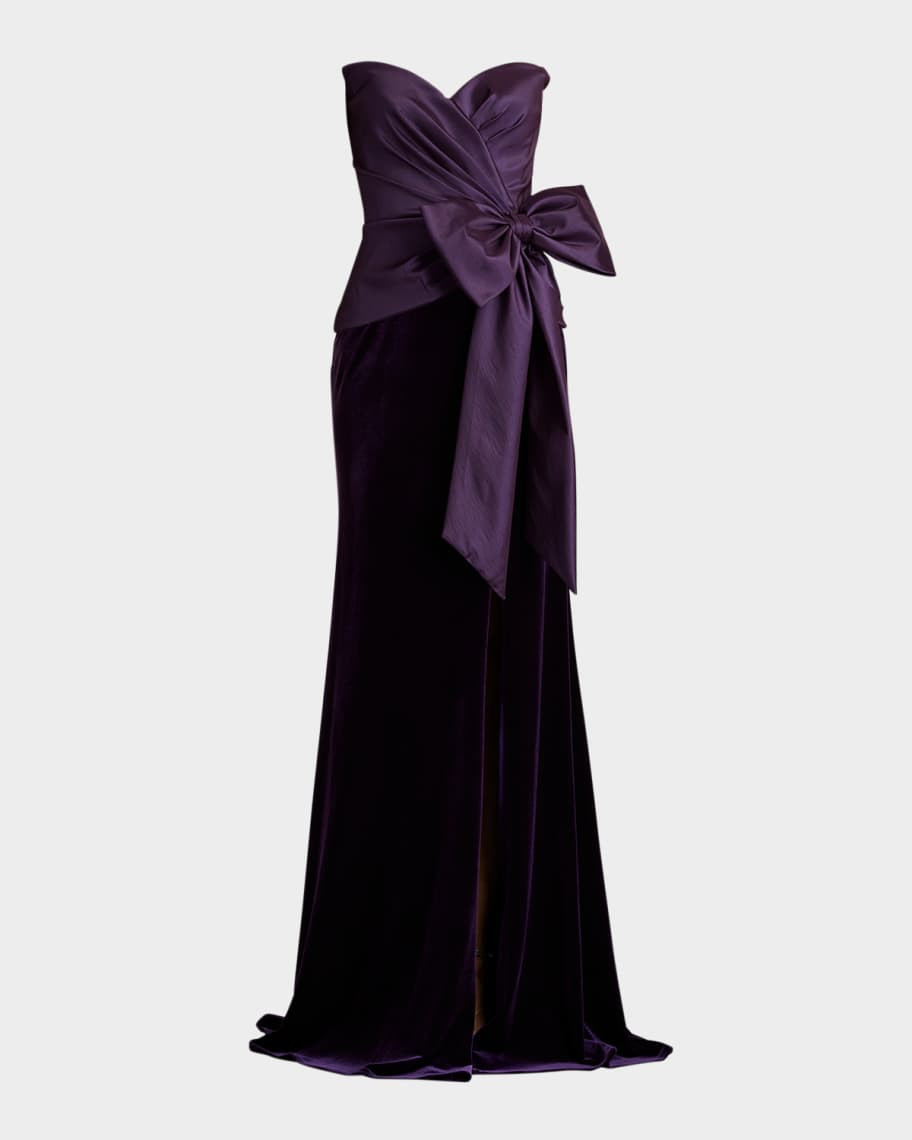Tadashi Shoji Strapless Taffeta & Velvet Bow Gown | Neiman Marcus