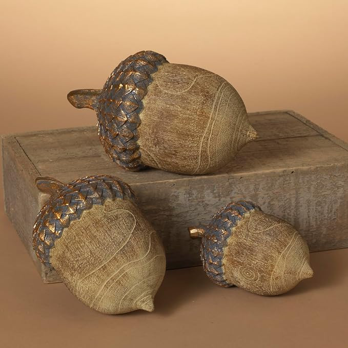 One Holiday Way Set of 3 Rustic Faux Wood Acorn Figurines for Table Decor - Fall Harvest Bowl Fil... | Amazon (US)