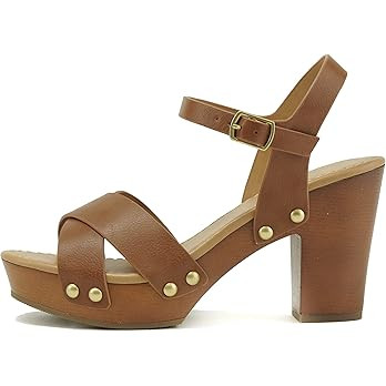Soda MIGUEL ~ Women Crisscross Band Fashion Chunky Platform Block Mid Heel Sandal with Ankle Stra... | Amazon (US)