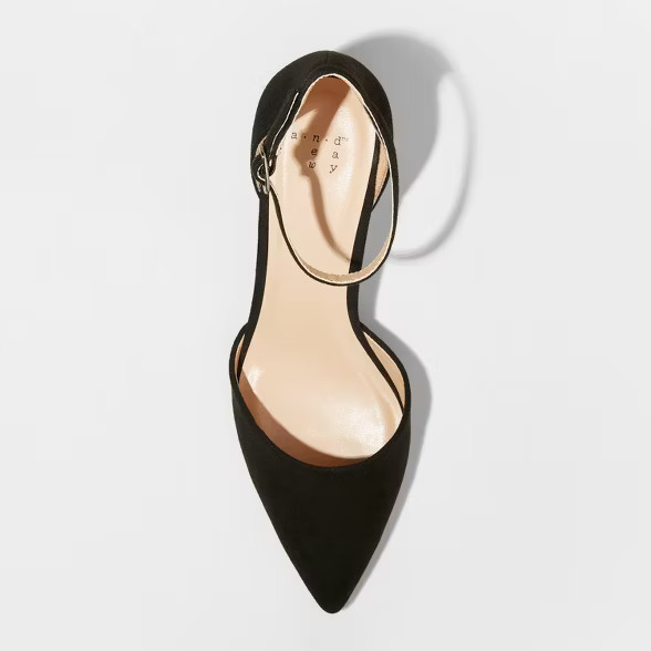 Women's Natalia Microsuede Pointed Toe Block Heeled Pumps - A New Day™ Black | Target