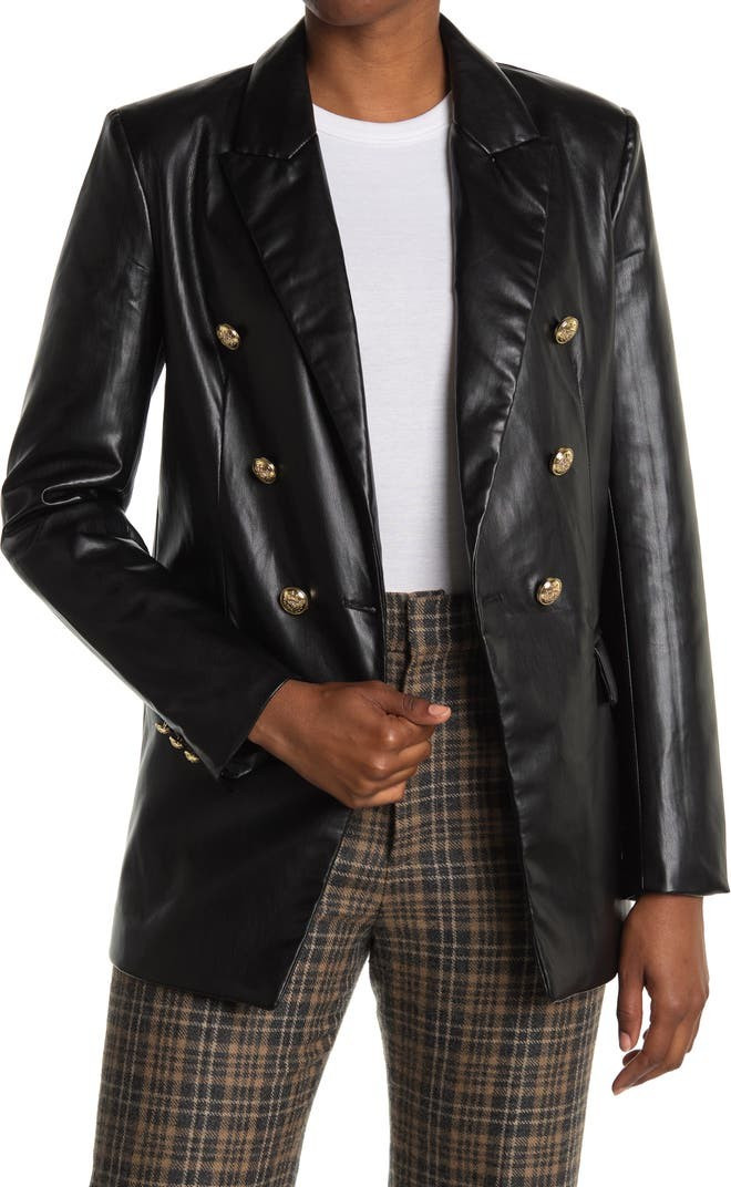TRUTH BY REPUBLIC Faux Leather Double-Breasted Peak Lapel Blazer | Nordstromrack | Nordstrom Rack