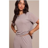 Petite Grey Sheer Textured Flowy Top | PrettyLittleThing US