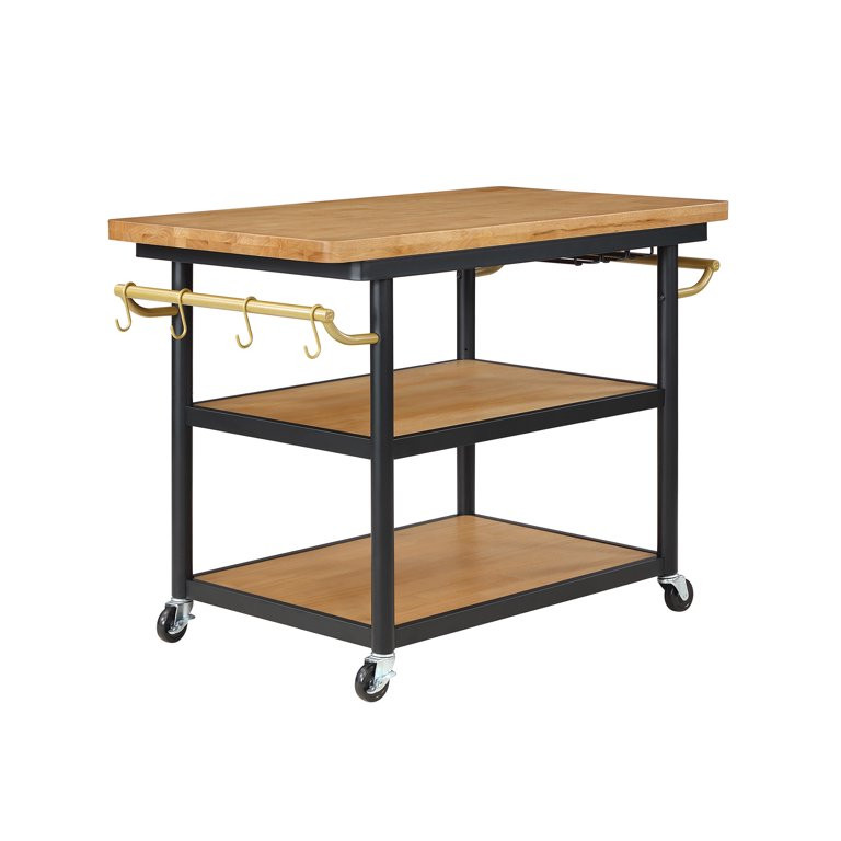 Beautiful Wheeled Kitchen Cart with 2 lower shelves by Drew Barrymore, Black Finish | Walmart (US)