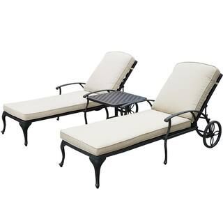 HOMEFUN Antique Bronze Outdoor Reclining Chaise Lounge with Table and Beige Cushions (2-Pack) HFH... | The Home Depot