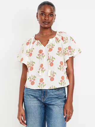 Flutter-Sleeve Tassel-Tie Top | Old Navy (US)
