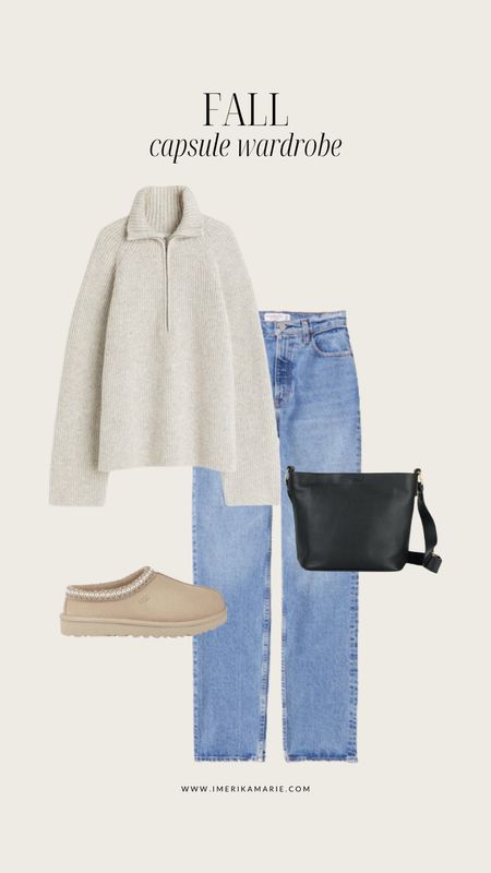 fall capsule wardrobe. fall outfits. jeans. ugg tasman slippers. tote bag. oversized sweater. quarter zip sweater. h&m. abercrombie and fitch 

#LTKSeasonal #LTKstyletip #LTKfindsunder100