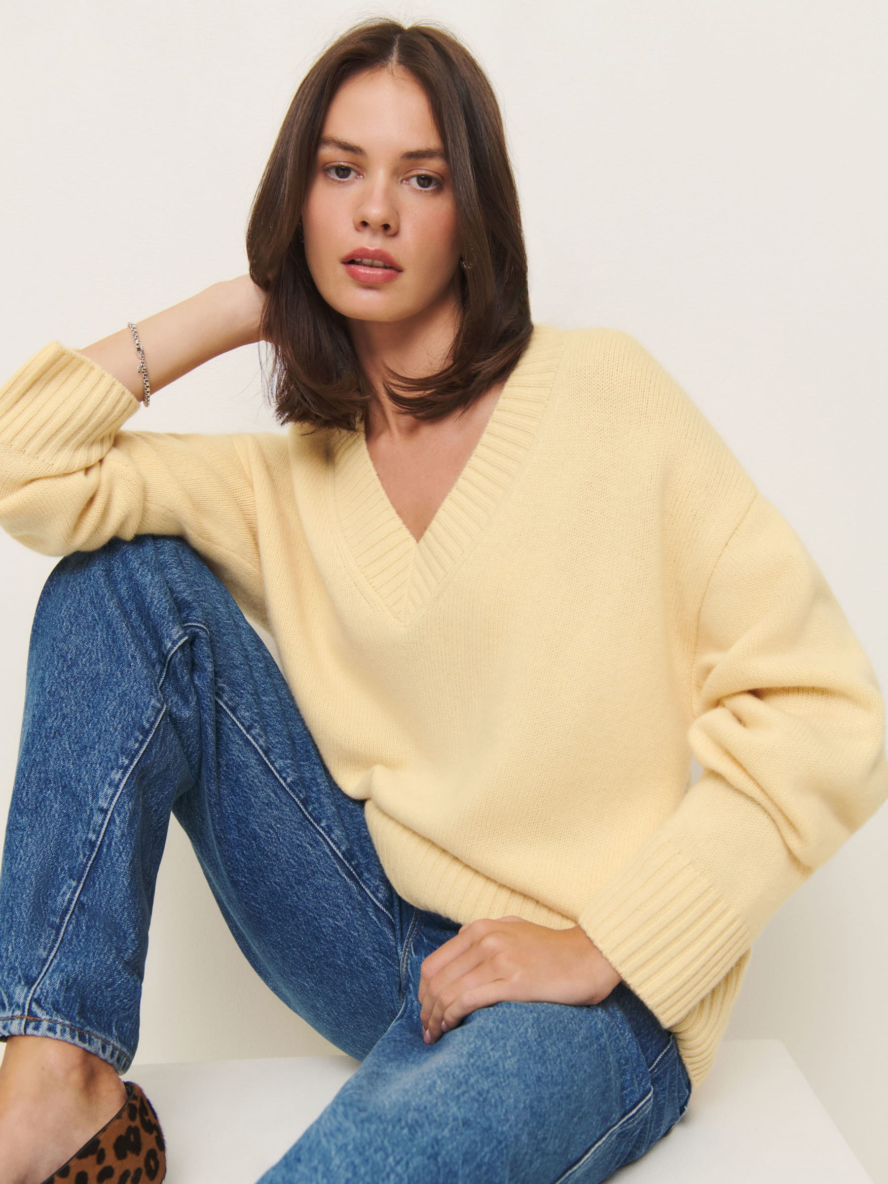 Jadey Cashmere Oversized V-neck Sweater | Reformation (Global)