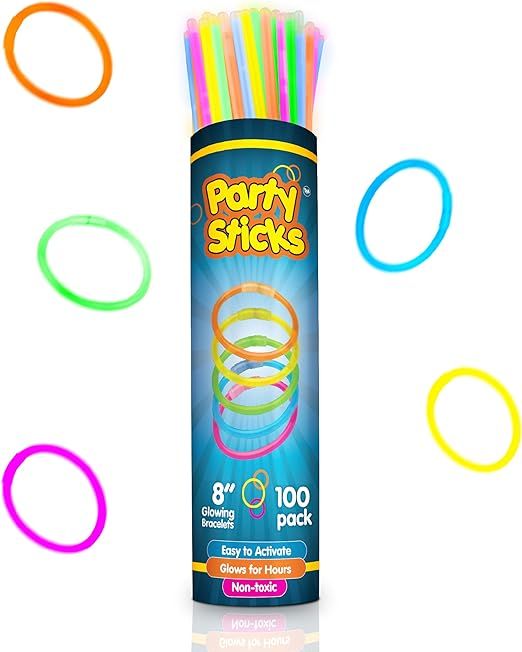 PartySticks Glow Sticks Bulk Party Favors 100pk with Connectors - 8 Inch Glow in the Dark Party S... | Amazon (US)