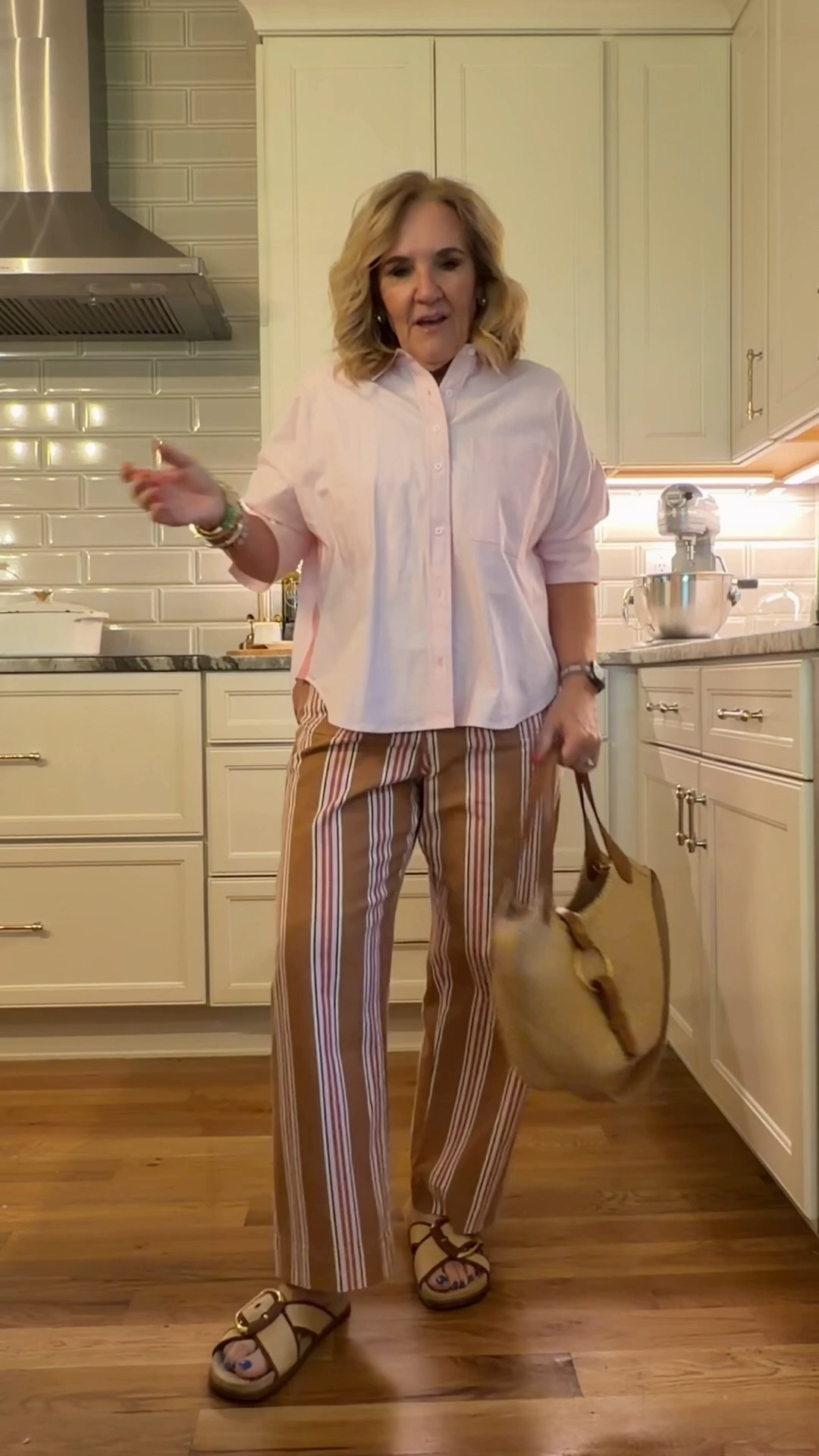 Oxford size small 
Striped jeans I sized up to a 30 reg for a very relaxed look. 15% off 
Pants are soldout but I’ve linked a few options  

10% off my bag code NANETTE 
20% off my bracelets code NANETTE20

#LTKSaleAlert #LTKootd #LTKOver40