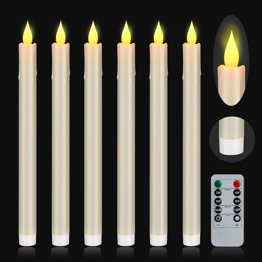Flameless Taper Candles 6 Pack 10.6" Dripless Ivory Battery Operated Window Candles Included Remo... | Amazon (US)