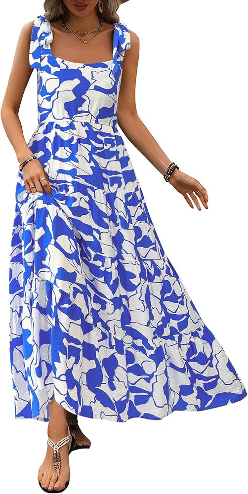 PRETTYGARDEN Womens Dresses 2025 Summer Sleeveless Maxi Dress Square Neck Floral Spaghetti Strap ... | Amazon (US)