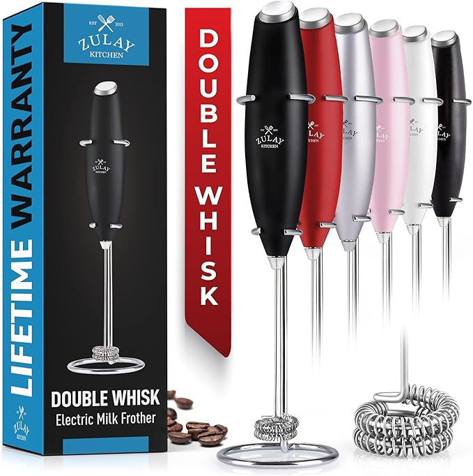 Zulay Double Whisk Milk Frother Handheld Mixer - High Powered Frother For Coffee With Improved Mo... | Amazon (US)