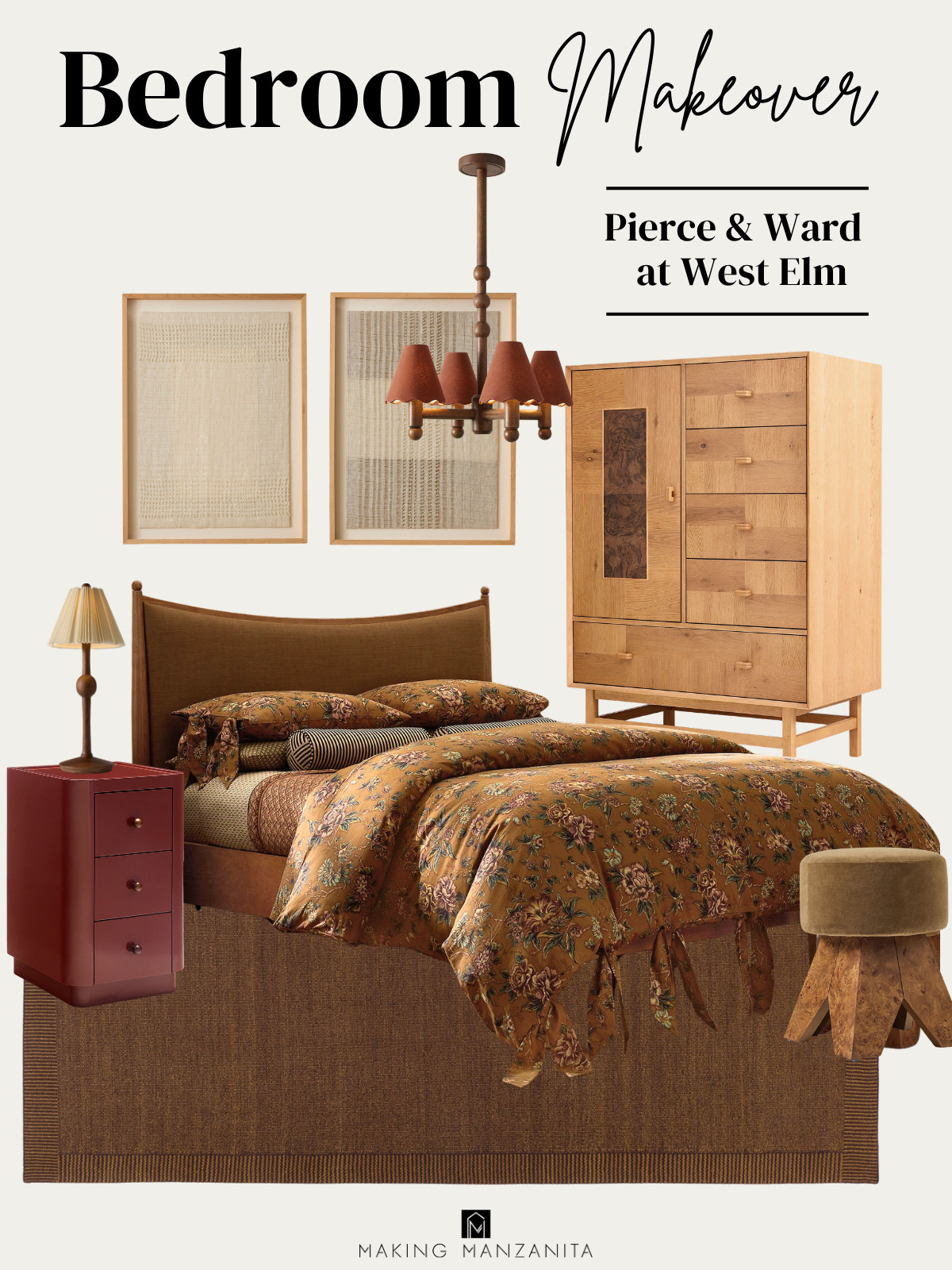 This Pierce and Ward for West Elm mood board has me so inspired for fall, with rich warm colors and patterns that actually work mixed together instead of matching. The mid century furniture shapes are the detail that pulls it all together for me. #moodboard #westelm 

 #LTKSeasonal #LTKHome