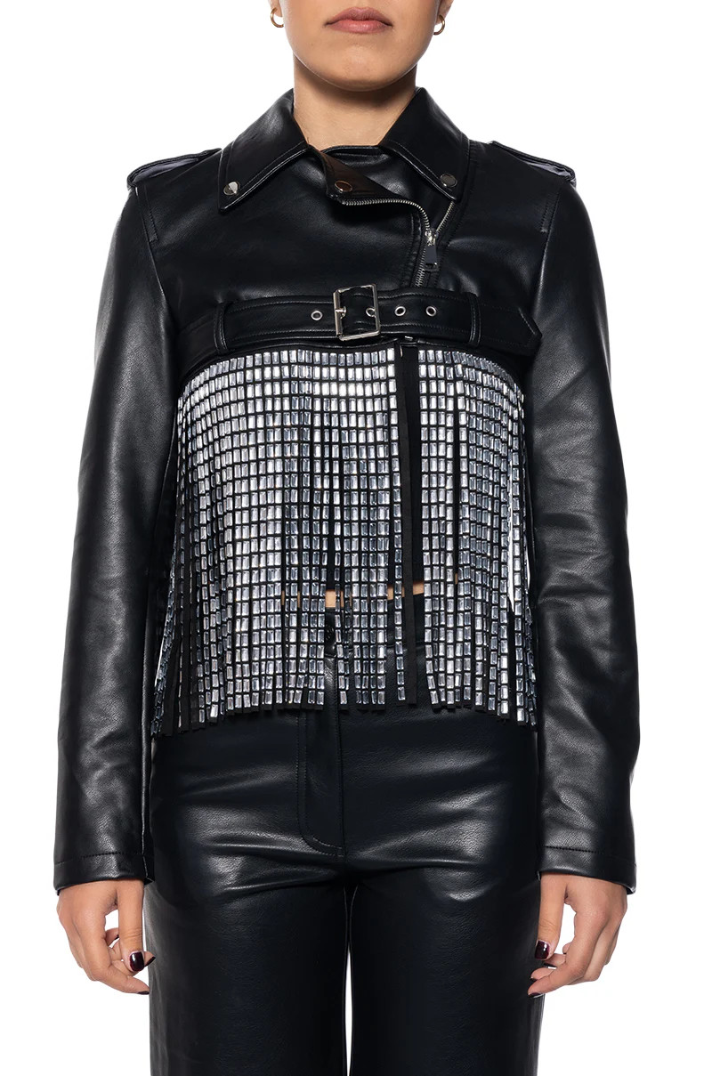 JETTE-BLACK FRINGE MOTO JACKET | Azalea Wang