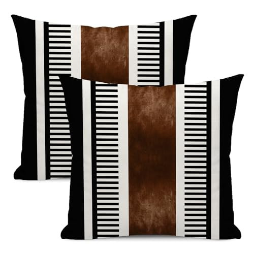 DAFENA Black Brown Pillow Covers 16x16 Inch 2 Pcs Western Striped Boho Decor Throw Pillows Modern Geometric Aztec Outdoor Farmhouse Decoration Pillowcase Linen Cushion Cover for Couch Sofa Bed | Amazon (US)