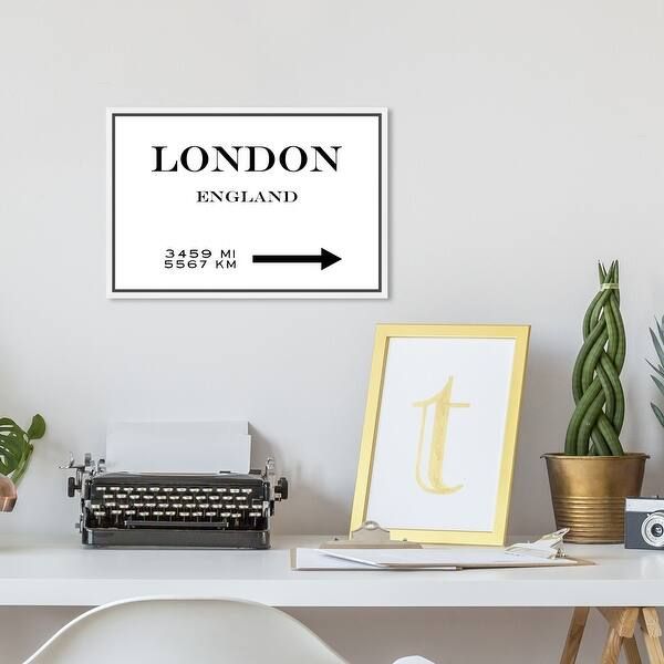 Oliver Gal 'London Road' Fashion and Glam Wall Art Framed Canvas Print Road Signs - Black, White | Bed Bath & Beyond