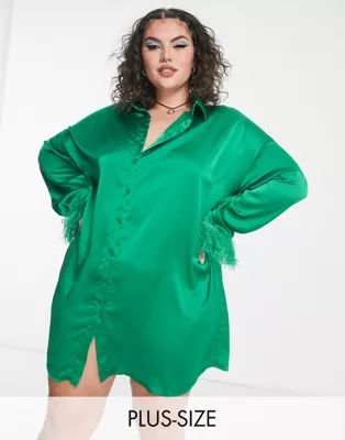I Saw It First Plus shirt dress with faux fur trim in emerald green | ASOS (Global)