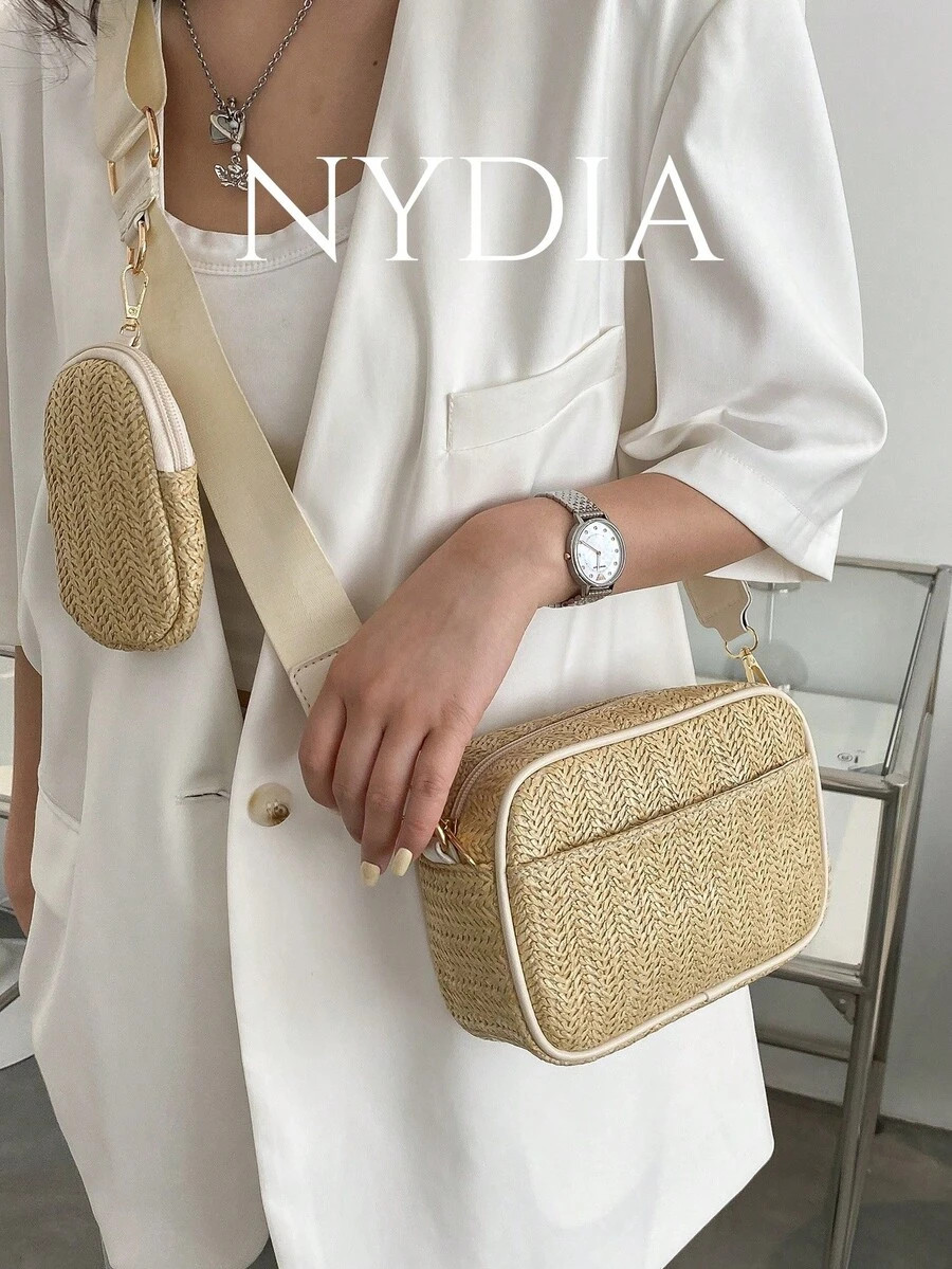 Minimalist Straw Bag With Purse, Eye-Catching Beach Bag Summer, Summer Straw Beach Bag For Women,... | SHEIN